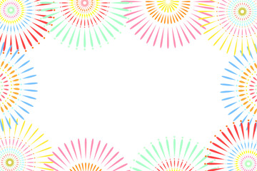Fototapeta na wymiar White background with colorful fireworks frame.