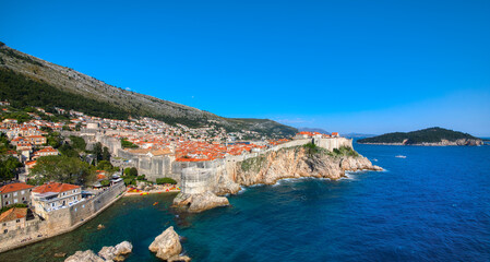 Fototapeta premium View of the Old City of of Dubrovnik, Croatia, as Seen from St Lawrence Fortress (Lovrijenac), with the Island Lokrum