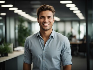 Obraz premium portrait of a young smart man smiling at office