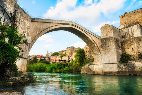 The Famous Old Bridge (Stari Most) Crossing the River Neretva in Mostar, Bosnia and Herzegovina