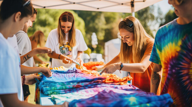 Attendees create custom tie-dye shirts,  adding a colorful twist to the party
