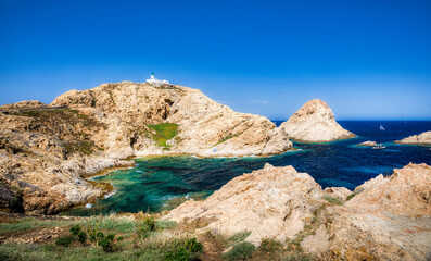 The Bay of the Island Ile de la Pietra just outside L'Ile Rousse on Corsica, France