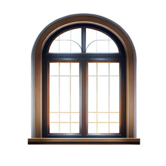 Realistic Detailed  Round Top Wooden Window Frame on a Transparent Background