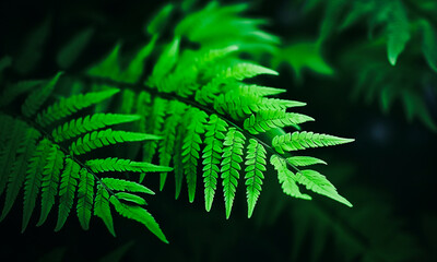 Green Fern On A Dark Background. Minimal Nature Wallpaper
