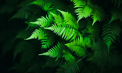 Fototapeta na wymiar Green Fern On A Dark Background. Minimal Nature Wallpaper