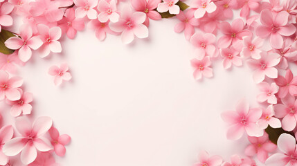 Fototapeta na wymiar Spring pink flowers holiday frame with copy space