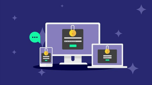Website security, mobile phone security, cloud security system, 2 step authentication, account data protection, Animation video clip
