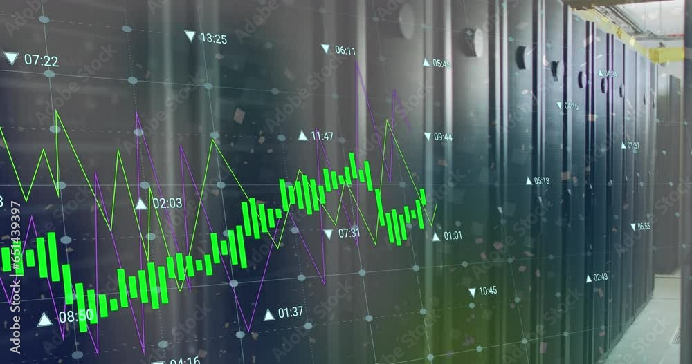 Poster animation of graphs with changing numbers over data server room