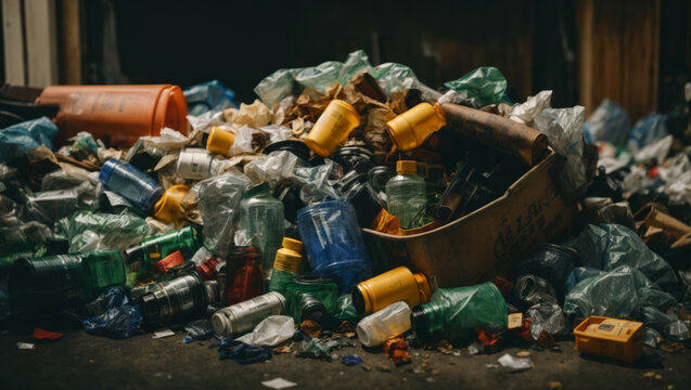Recyclinglager mit Abf&auml;llen, Recycling und Wiederverwertung, gen AI