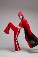 Fashion asian female model in red coat. - 651440543