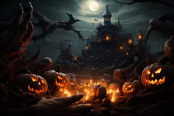 Fototapeta na wymiar scary witch house on halloween night
