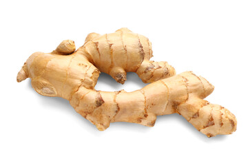 Fresh ginger root on white background