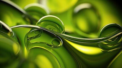 green olive oil with bubbles in the style of abstract structure - obrazy, fototapety, plakaty