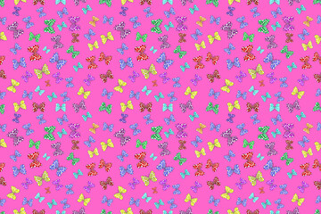 Seamless pattern with interesting doodles on colorfil background. Pano. Raster illustration.