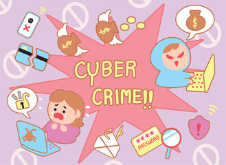 Cybercriminals are stealing databases from victims illustration cartoon-flat colors  stye