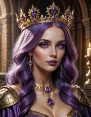 Fototapeta premium Fantasy queen with violet eyes and hair