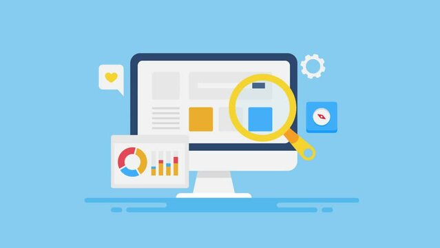 Analytics dashboard web report, SEO marketing, financial data, investment analytics and business intelligence concept on computer screen, video animation.