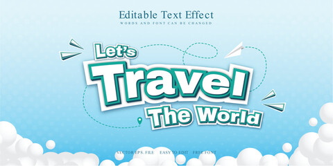 Text effect Travel a world of white clouds and paper airplanes