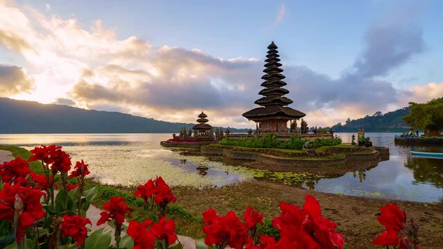 Pura Ulundanu Bratan Temple on Bratan Lake in Bali Island Bali temple, important landmark of Balinese people, Indonesia