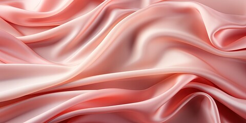 Obraz premium Pink rose peach white silk satin. Creases in fabric. Light luxury elegant background with space for design