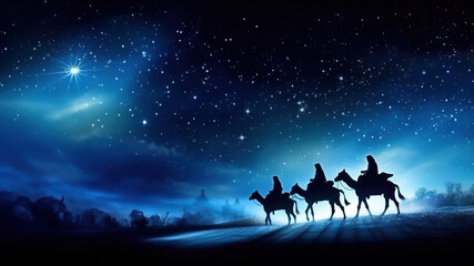 3 Wise Men silhouetted with room for copy created with Generative AI technology