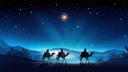 Fototapeta premium 3 Wise Men silhouetted with room for copy created with Generative AI technology