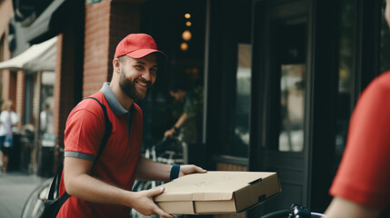 Naklejka na ściany i meble Delivery Pizza Man Generative Ai