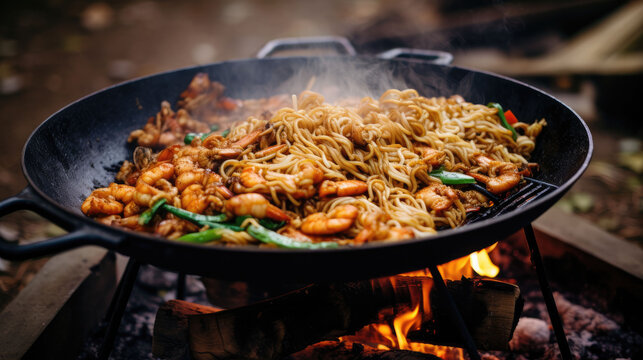 cooking in a pan schrimp Generative AI