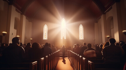Congregation Coming Together in a Place of Worship, religion, good, faith, with copy space - obrazy, fototapety, plakaty