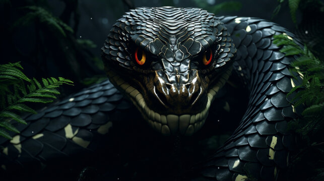 cinematic angry cobra snake glowing scales, with generative ai