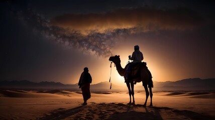 silhouette of a camel in desert - Powered by Adobe