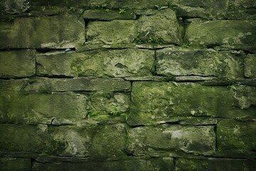 Green Grunge Textured Stone Wall - Vintage Rough Texture Background for Design Projects. 