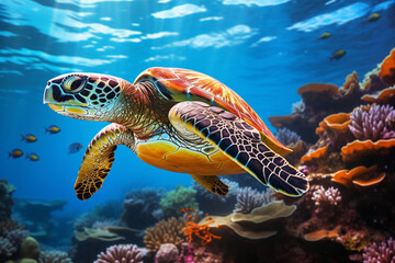Fototapeta premium Ocean's Explorer: Turtle in the Sea