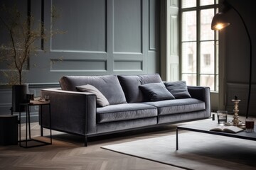modern loft minimal sofa in loft interior style house ideas design template backdrop showcase living room in dark colortone material scheme