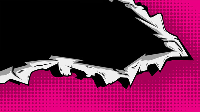 Pink comic background with torn paper effect 