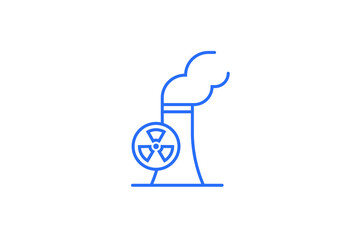 Isolated Geometric nuclear station illustration in flat style design. Vector illustration. Duotone blue color.