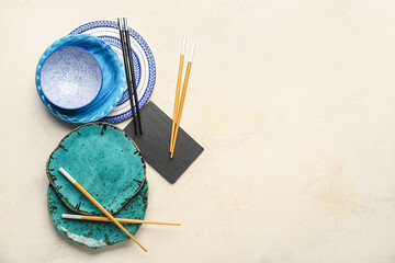 Chinese tableware on light background