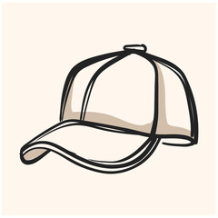 Illustration of Baseball Cap With Line Art or Doodle Style