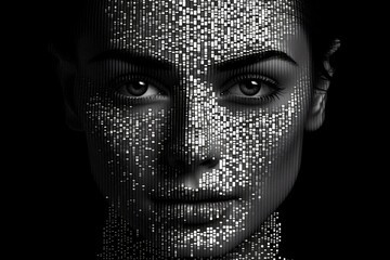 Black and white digital dotted portrait of a woman