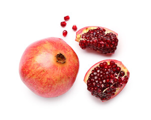 Fresh pomegranates on white background