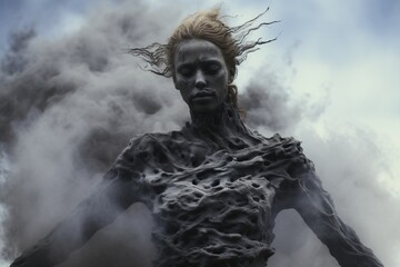 Woman made up of ashes