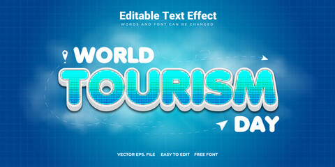 text effect world tourism day blue with clouds and paper planes