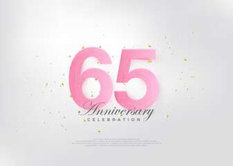 65th anniversary celebration, with beautiful pink numbers and very charming. Premium vector background for greeting and celebration.