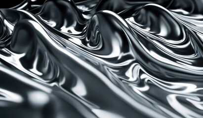 Liquid chrome waves background, shiny and lustrous metal pattern texture. - obrazy, fototapety, plakaty