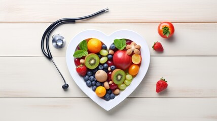nutritional food for heart health wellness by cholesterol diet and healthy nutrition eating with clean fruits and vegetables. world vegan day. world vegetarian day