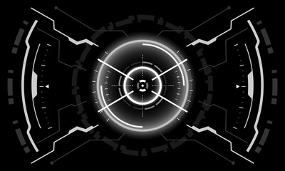 HUD sci-fi interface screen view white geometric on black design virtual reality futuristic technology creative display vector