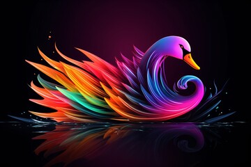 Obraz premium Radiant neon graphic logo of a swan