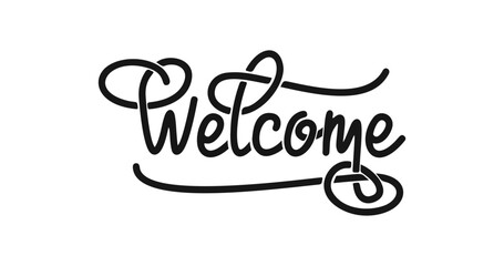 Welcome text. Beautiful Handwritten calligraphic inscription with smooth lines.
