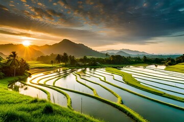 landscape nature view background. view at a wonderful landscape nature view with rice terraces and space for your text in Chiangmai, Thailand
