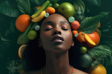 Fototapeta na wymiar female model with fresh fruits
